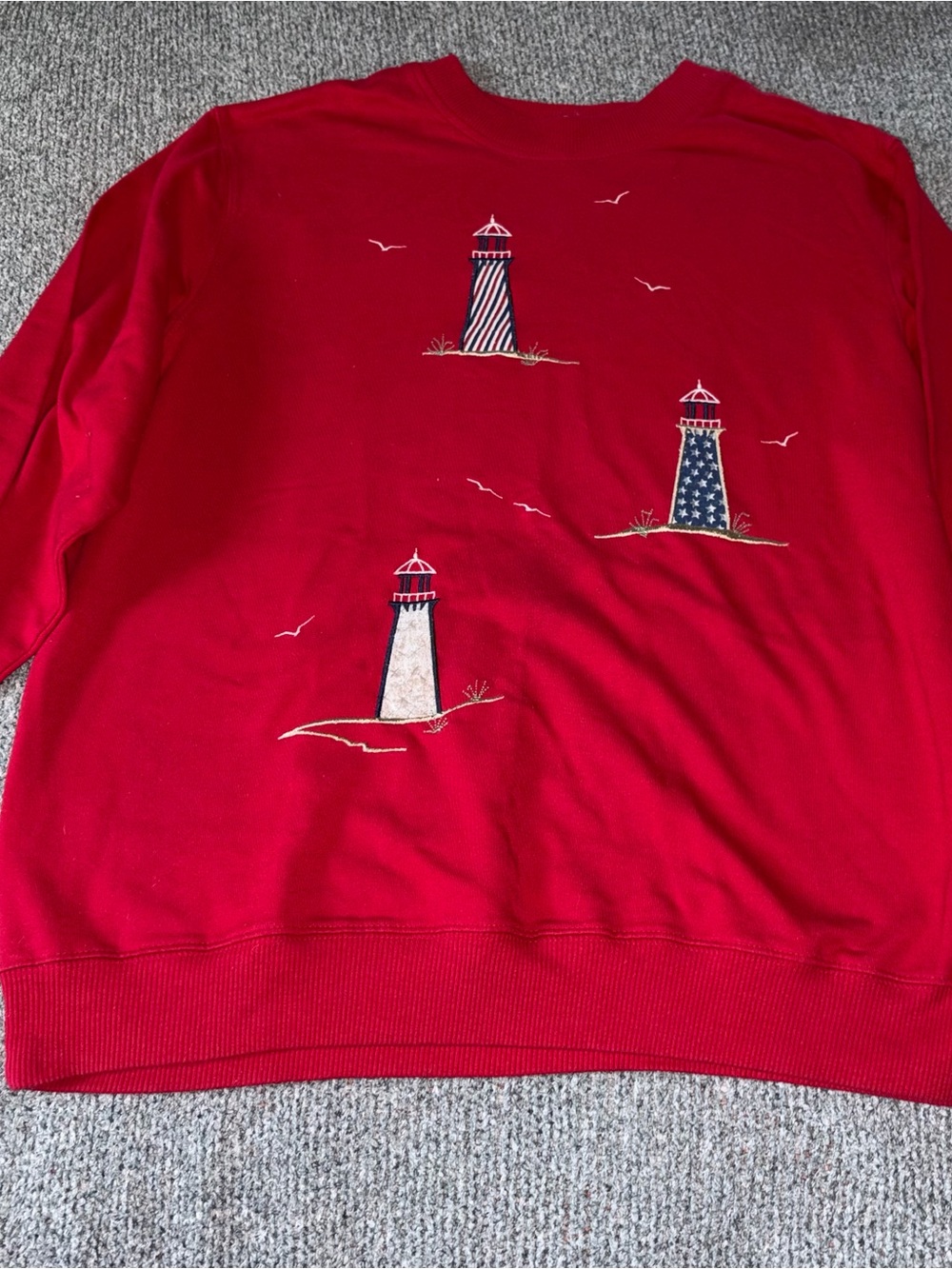 Nikki Red Embroidered Lighthouse Crewneck Sweatshirt